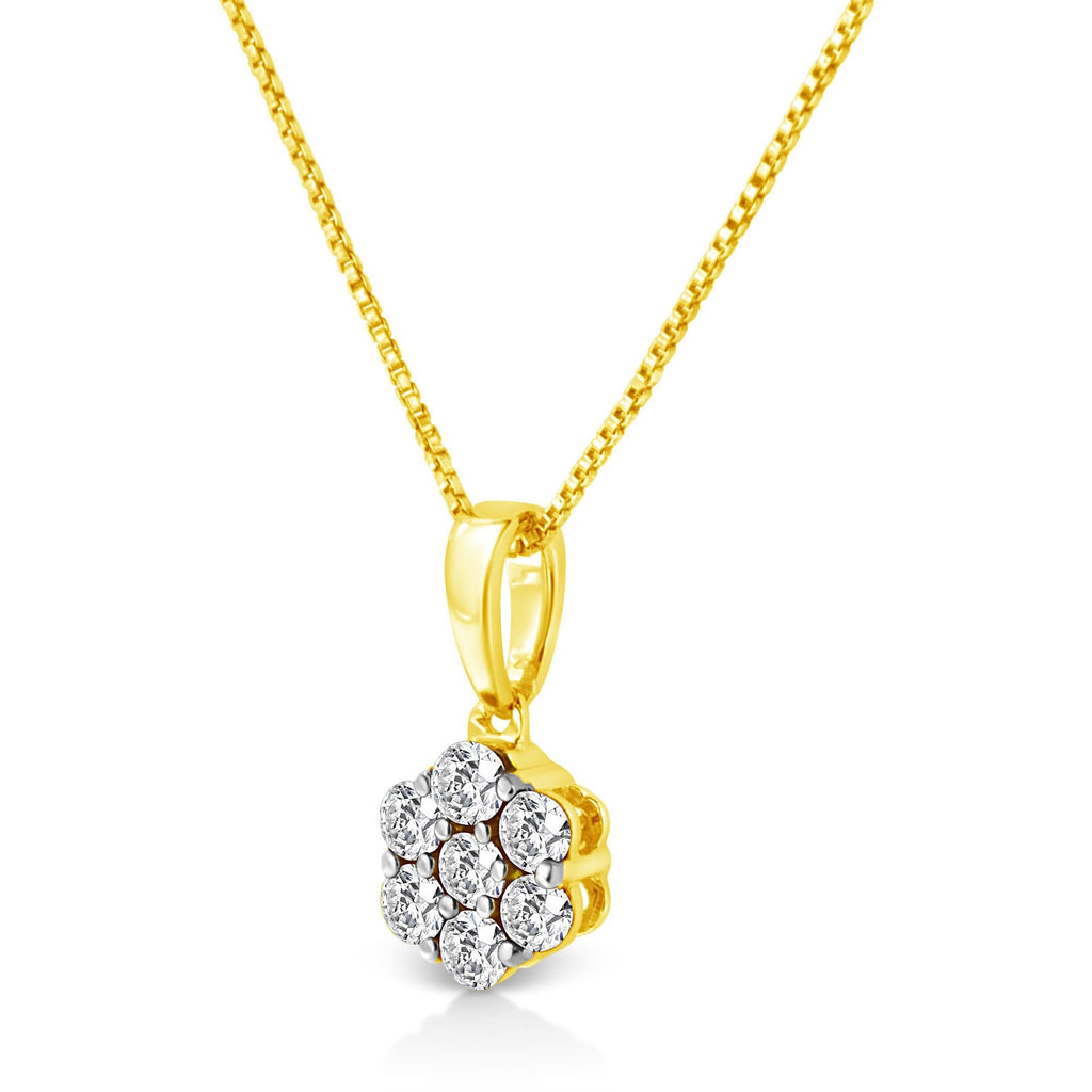14K Yellow Gold 1/4 Cttw Prong Set Round-Cut Diamond 7 Stone Floral